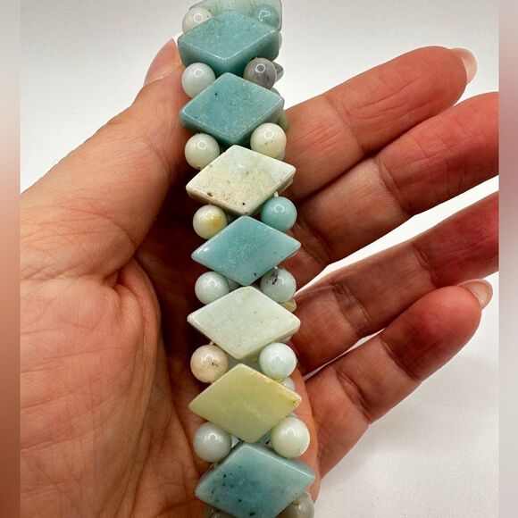 Amazonite stone diamond pattern stretchy bracelet! - Picture 4 of 8